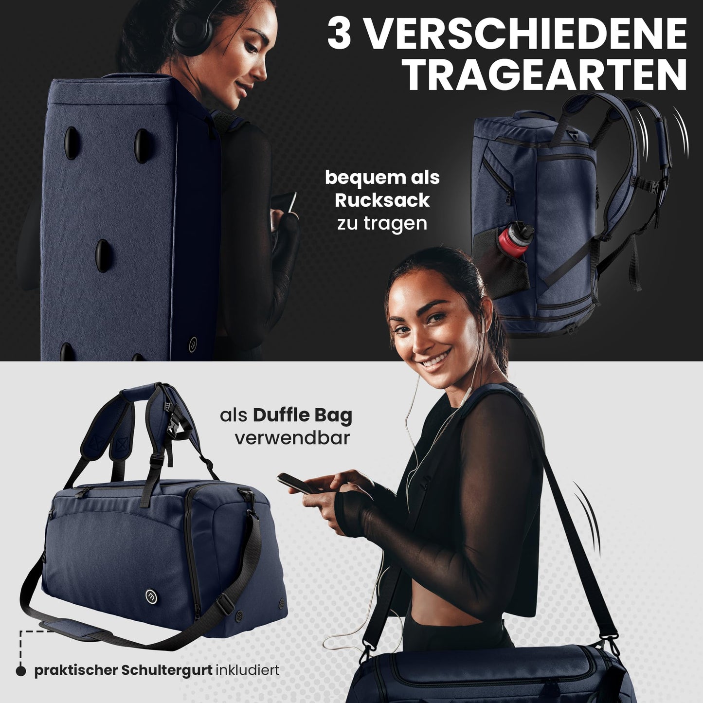 Спортна чанта, тренировъчна чанта с функция раница, отделение за обувки, отделение за мокри предмети | Пътна чанта 40/60 литра