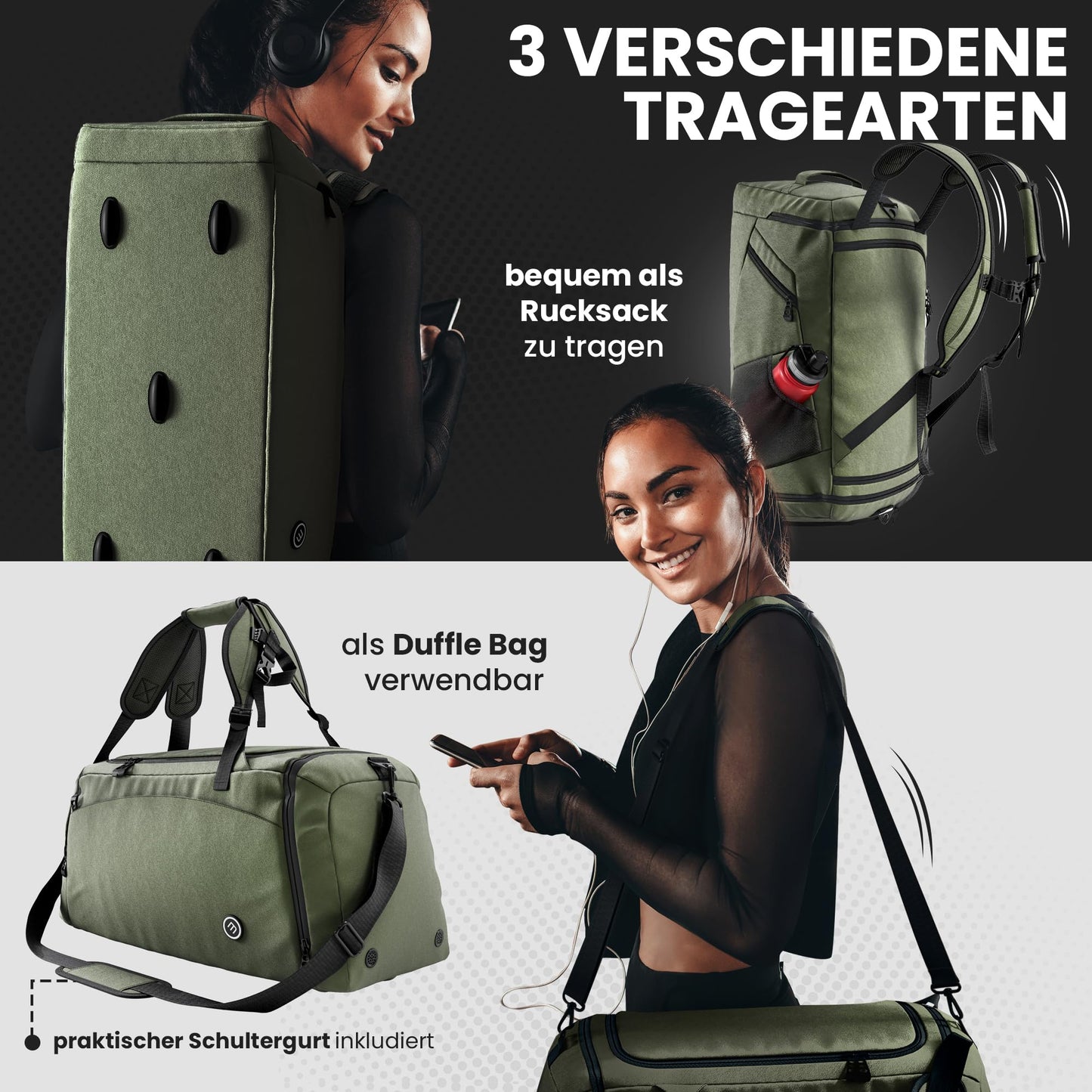 Спортна чанта, тренировъчна чанта с функция раница, отделение за обувки, отделение за мокри предмети | Пътна чанта 40/60 литра